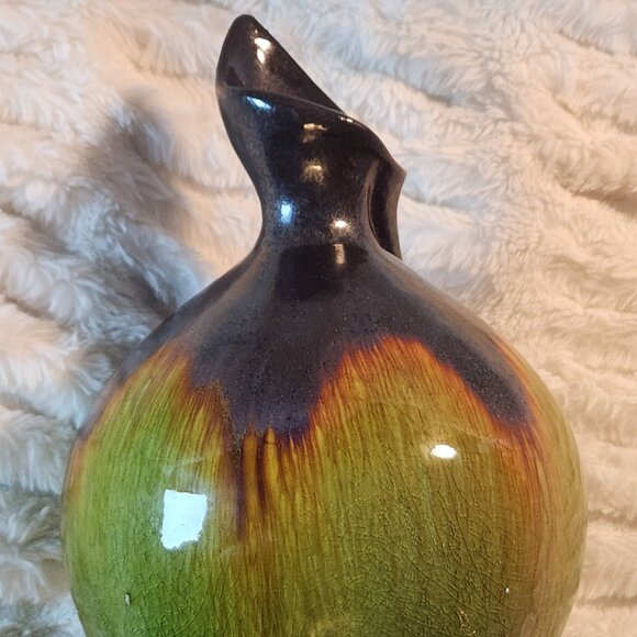 Vintage Art Deco 7.50" L x 7.50" W x 10.50" H (Green & Brown) Drip Glaze Vase - Picture 8 of 10
